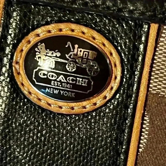 Coach Signature Zippy Wristlet Large Canvas Wallet Clutch Brown/Beige Lizard - Picture 9 of 9